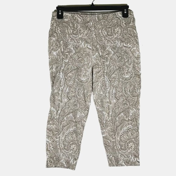 New Directions - Women's Size 12 - Tan Paisley Capri Pants Flat Front No Pockets - Picture 1 of 10
